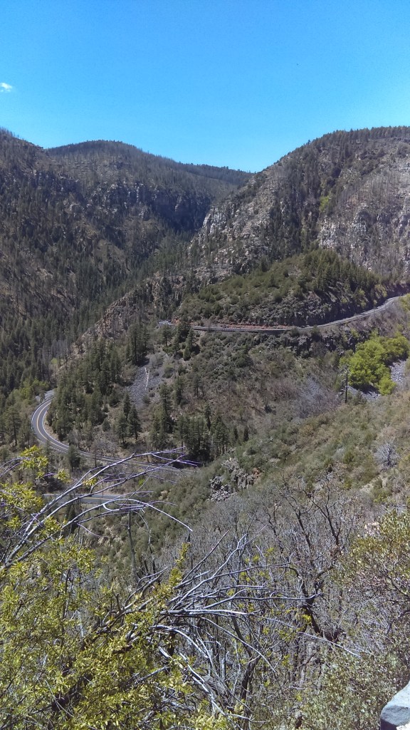 View from the scenic view pullout at the top of the Oak Creek drive. This photo only shows two of the many switchbacks you have to navigate to get there.